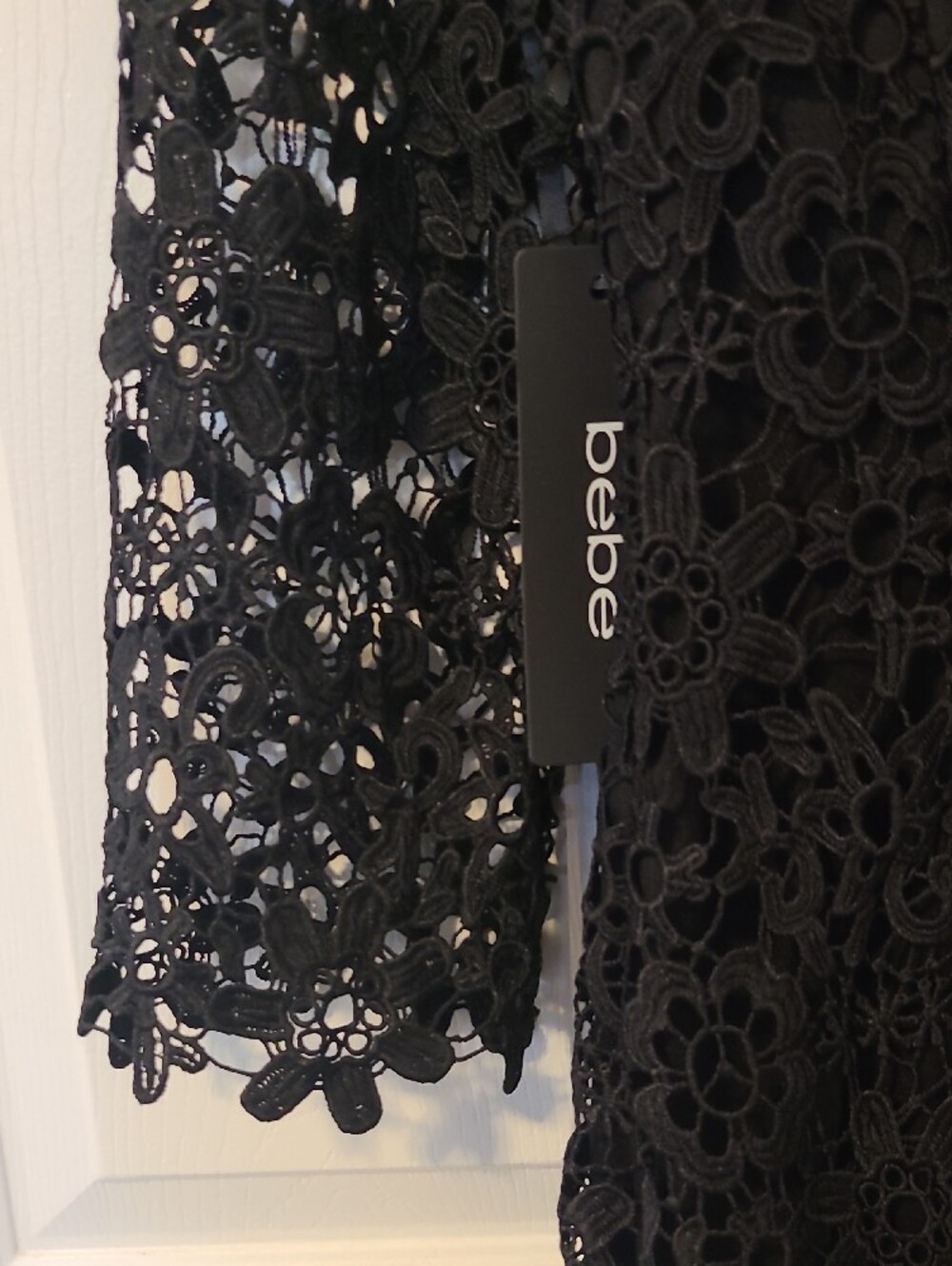 bebe Black Floral Lace Long Sleeve Sheath Dress - Picture 6 of 6